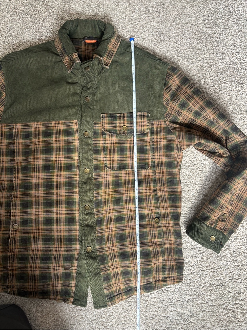Olive Green Brown Plaid Sherpa Lined Flannel Shacket Barn Jacket 100% Cotton - Picture 5 of 10